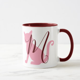 Taza Monograma de gato rosado bonito
