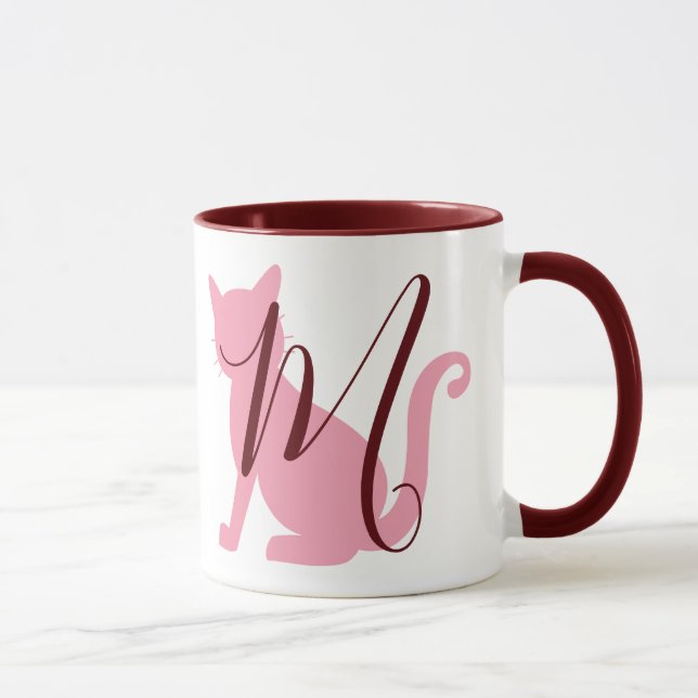 Taza Monograma de gato rosado bonito (Derecha)