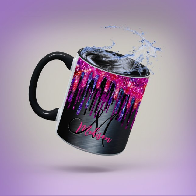 Taza monograma de goteo azul rosado rosado y negro de m (Subido por el creador)