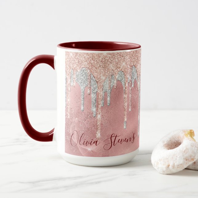Taza Monograma de goteo de plata de rosa de moda (Con donut)