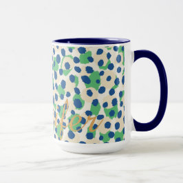 Taza monograma de impresión de chita azul verde colorid