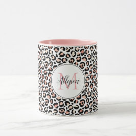 Taza Monograma de impresión de leopardo negro rosa Rubo