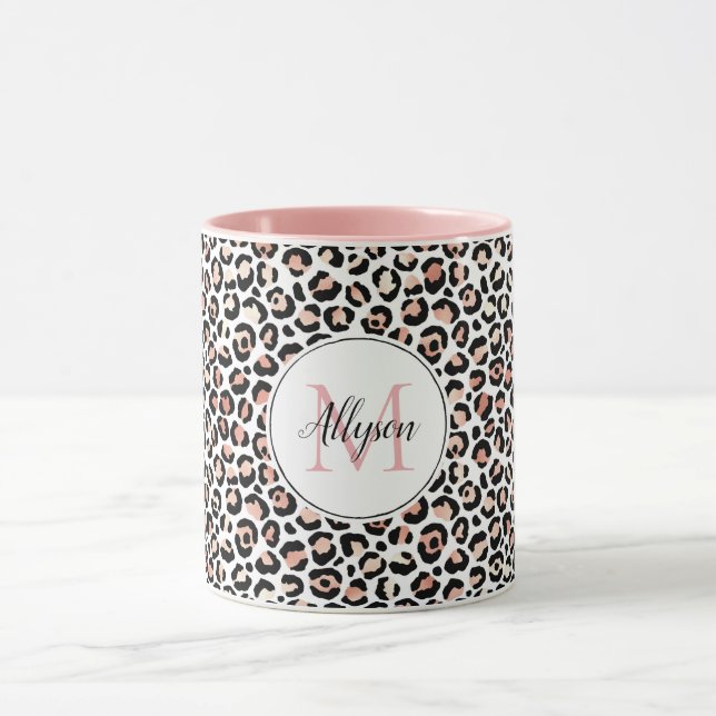 Taza Monograma de impresión de leopardo negro rosa Rubo (Centro)