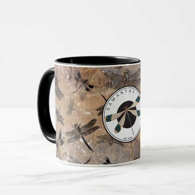 Taza Monograma de la entomología alterada de la libélul (Anverso izquierdo)