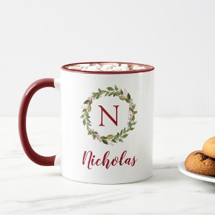 Taza Monograma de la familia Wreath de la vegetación de