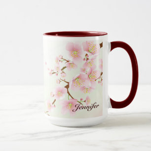 Taza Monograma De La Naturaleza Del Cerezo Rosa Y Blanc