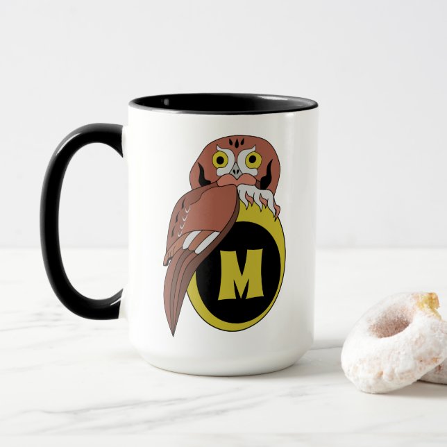 Taza Monograma de lechuza oriental caprichoso (Con donut)