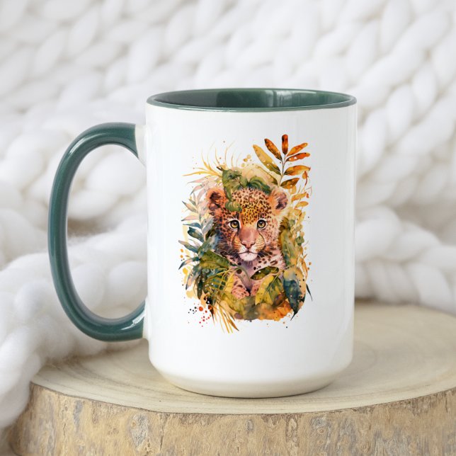 Taza Monograma de leopardo de bebé floral acuosa (Subido por el creador)