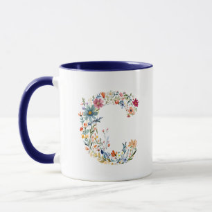 Taza Monograma de letra C en acuarela floral