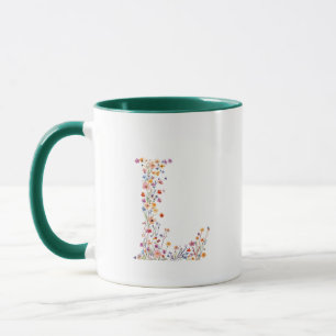Taza Monograma de letra L acuarela floral