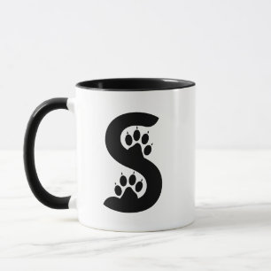 Taza Monograma de letra S con huellas de garra de oso