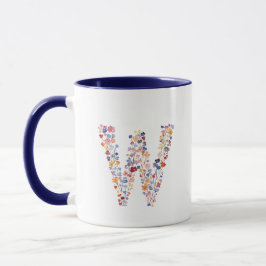 Taza Monograma de letra W en acuarela floral