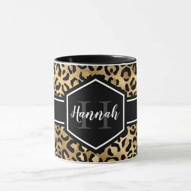 Taza Monograma de lugares de leopardo negro dorado (Centro)