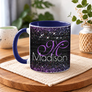 Taza Monograma de metal cepillado negro púrpura con bri