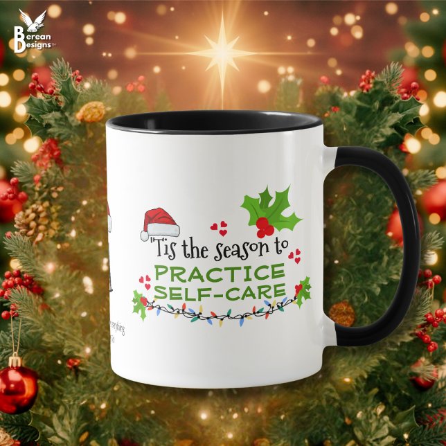 Taza Monograma de Navidades de autocuidado de prácticas (PRACTICE SELF-CARE Christmas Gift Coffee Mug with customizable text)