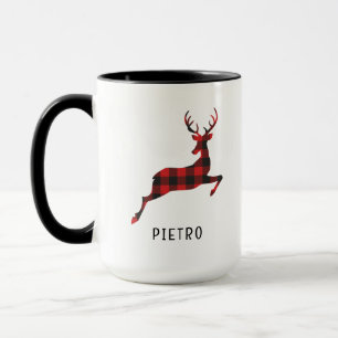 Taza Monograma de Navidades de renos rojos de búfalo