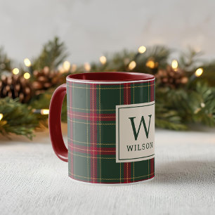Taza Monograma de nombre de familia de cuadros de Navid