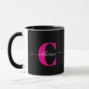 Taza Monograma de nombre de letra script moderna rosa n