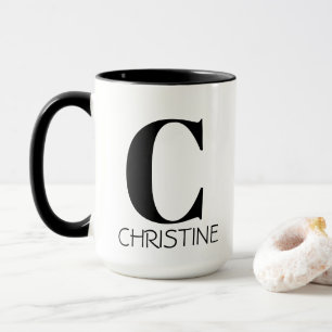Taza Monograma de nombre simple elegante negro y blanco