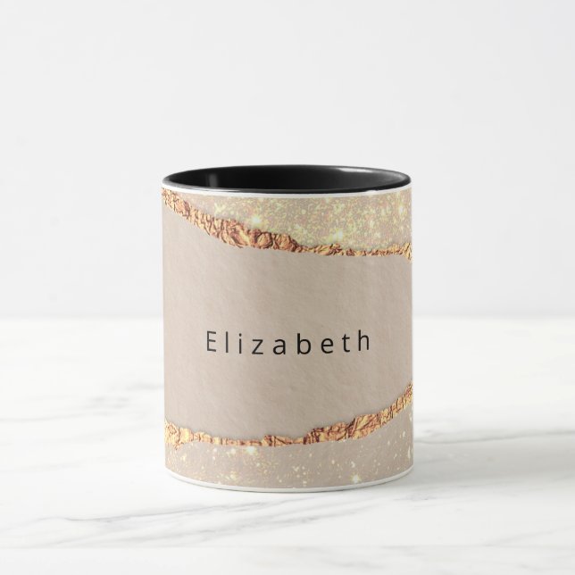 Taza Monograma de oro beige de purpurina de piedra de m (Centro)