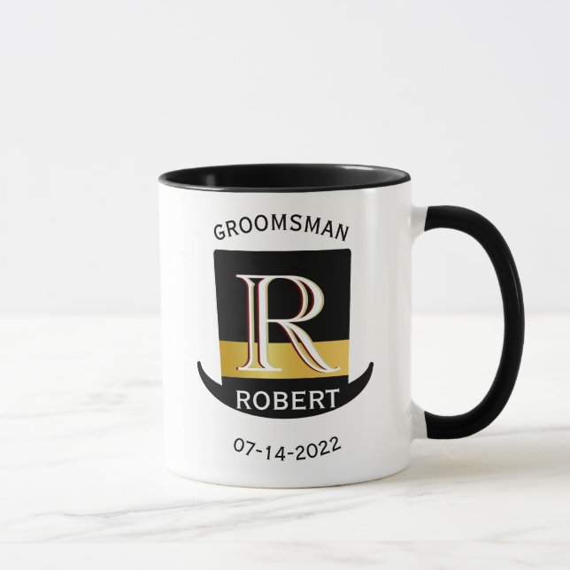 Taza Monograma de oro negro Nombre Groomsman Favor de l (Derecha)