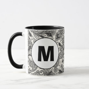 Taza Monograma de paisley en blanco y negro