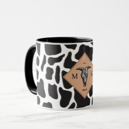 Taza Monograma de patrón animal de punto de vaca blanco