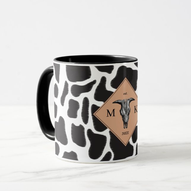 Taza Monograma de patrón animal de punto de vaca blanco (Anverso izquierdo)