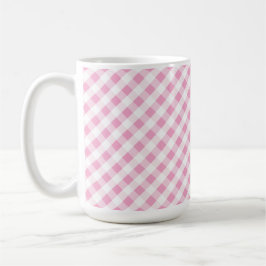 Taza monograma de patrón de gingham de la marina rosa p
