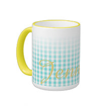 monograma de patrón de gingham preppy turuquesa de