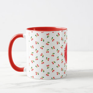 Taza Monograma de patrones de cerezo rojo retro