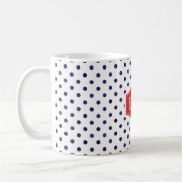 Taza monograma de patrones de puntos de polka azul y bl