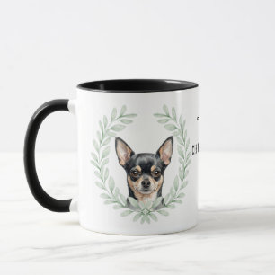 Taza Monograma de perro Chihuahua con corona de eucalip