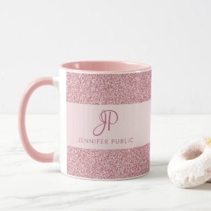 Taza Monograma de plantilla de aspecto de Purpurina Ros