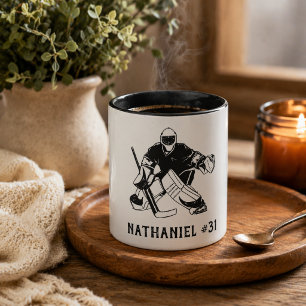 Taza Monograma de portero de hockey sobre hielo 