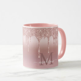 Taza Monograma de Purpurina de oro de Rosa de goteo de 