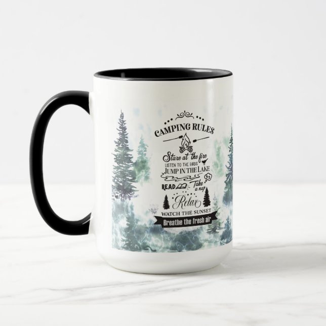 Taza Monograma de reglas de acampada de árboles foresta (Izquierda)