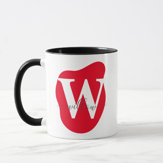 Taza Monograma de resumen rojo personalizado de capas m (Izquierda)