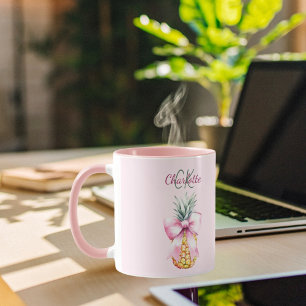Taza Monograma de verano tropical de piña rosa