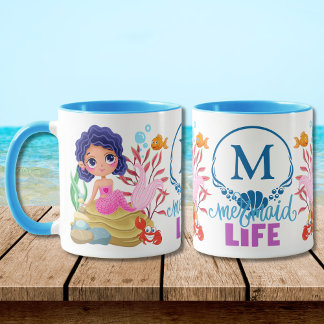 Taza Monograma de Vida de Sirena Bajo el Mar