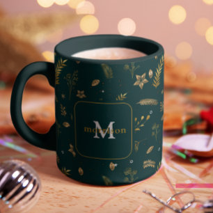 Taza Monograma del Arco Dorado de Invierno Moderno para
