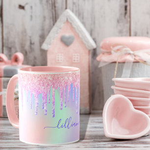 Taza Monograma del arco iris del purpurina del unicorni