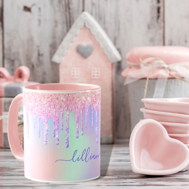Taza Monograma del arco iris del purpurina del unicorni (Subido por el creador)