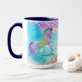Taza Monograma del arco iris del Purpurina rosa del uni