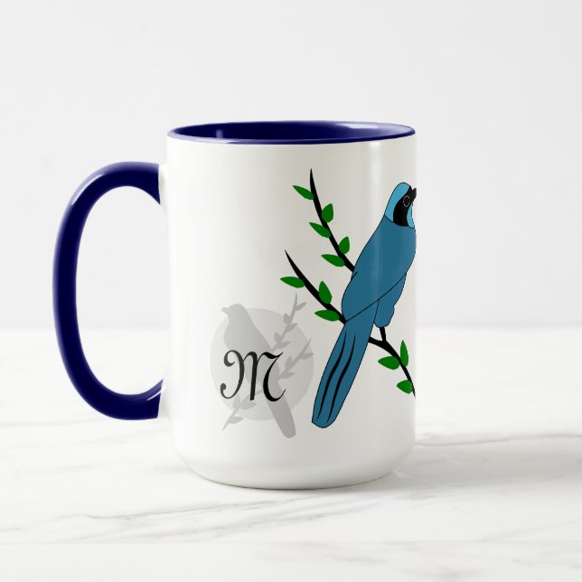 Taza Monograma del bonito Turquoise Jay Bird (Izquierda)