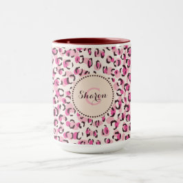 Taza Monograma del patrón de impresión de chita rosada 
