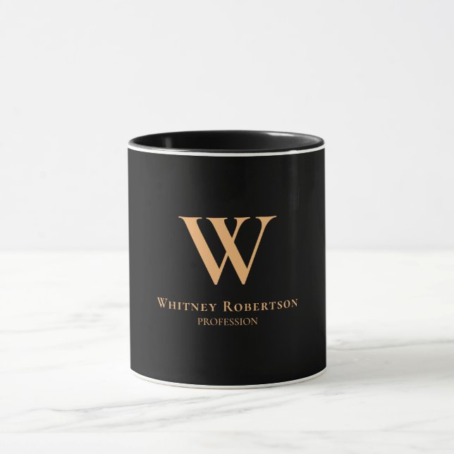Taza Monograma dorado elegante personalizado y profesió (Centro)