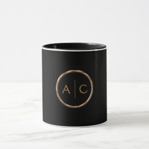Taza Monograma Dorado Mínimo en NEGRO