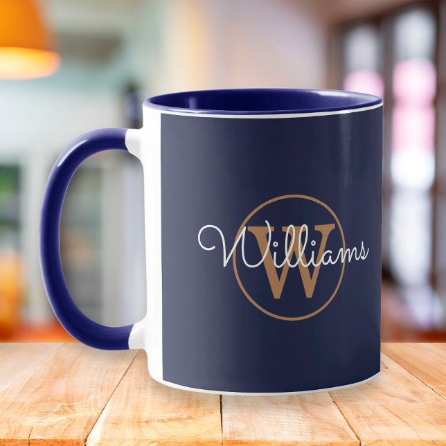 Taza Monograma dorado Nombre de guión Navy Azul (Subido por el creador)