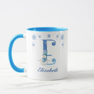 Taza Monograma E de copo de nieve Navidades personaliza